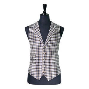 Mens Vest 42R Gray Blue Green Plaid Check Wool Waistcoat Formal Wedding Party